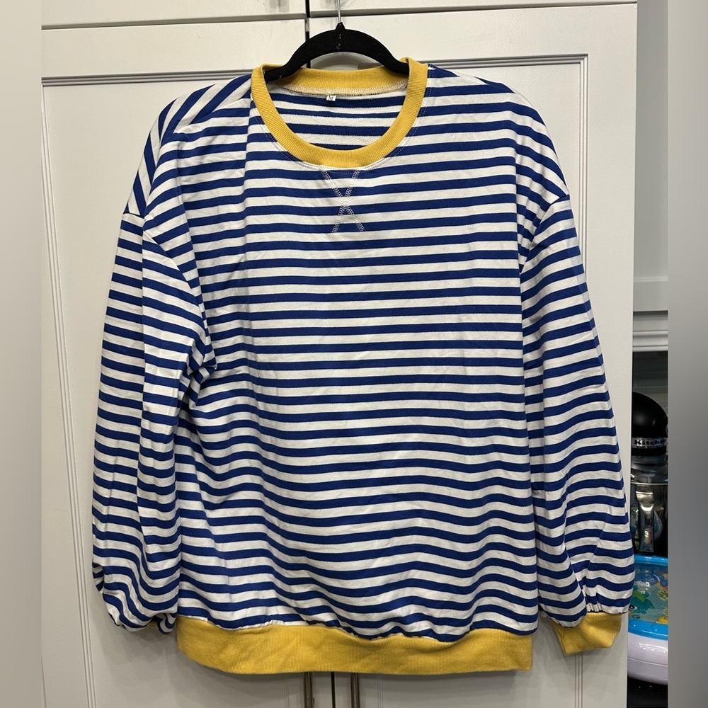 NWOT Striped Blue and White Shirt with Yellow Accents